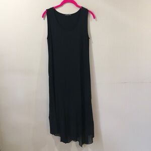 EILEEN FISHER Womens Xs Asymmetric Midi Dress Sleeveless Black Jersey Crewneck